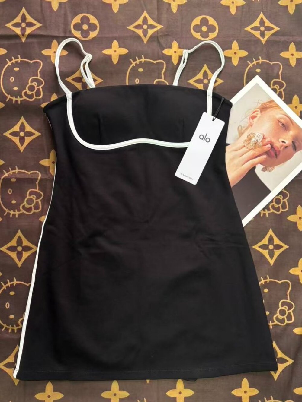 🎾ALO Yoga tennis skirt black and white color scheme slimming sporty dress🏃‍